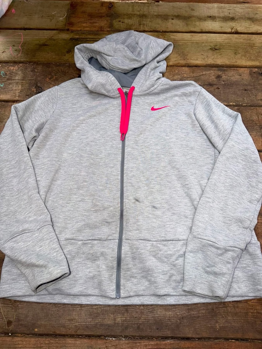 Nike Women's Heather Gray Full-Zip Hoodie with Pink Accents